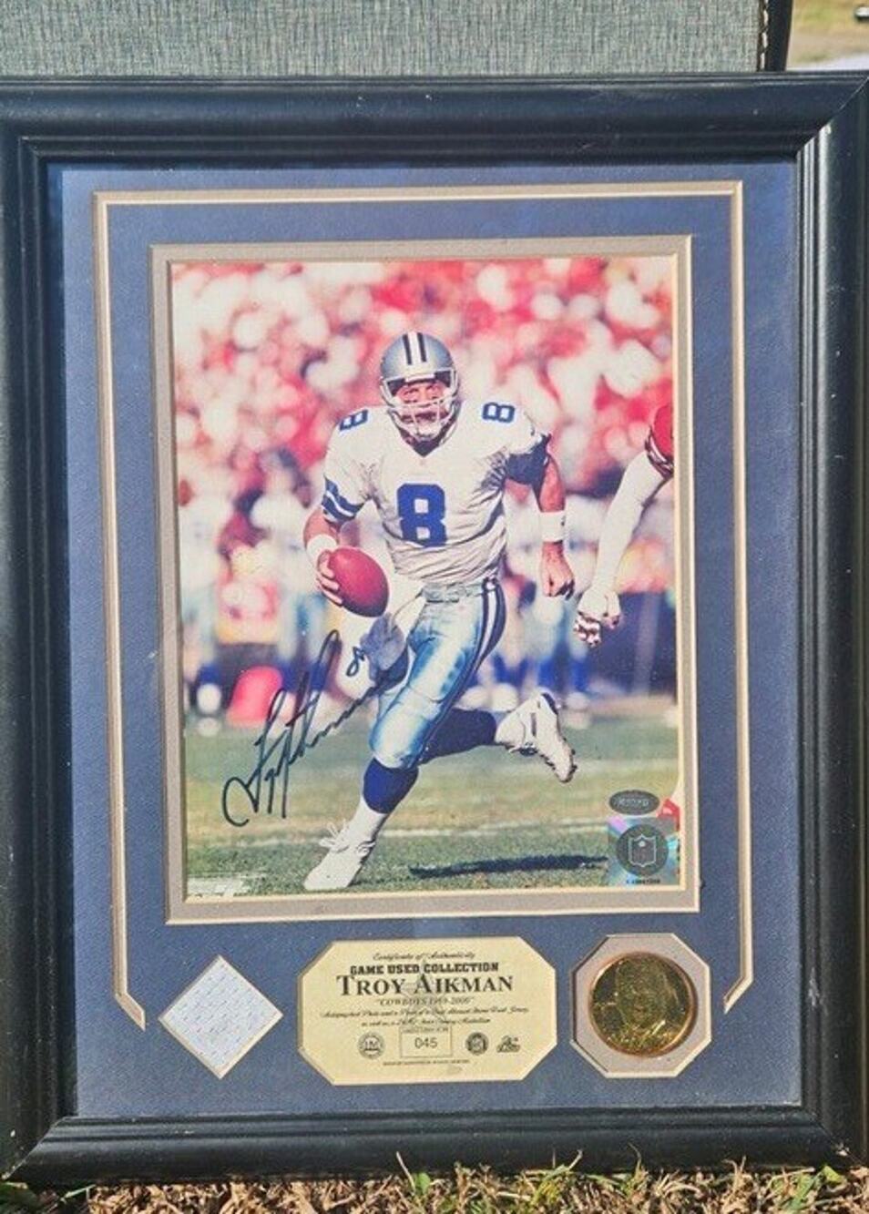 Troy Aikman Framed Photograph With Autograph Football Cowboys Dallas Number 8